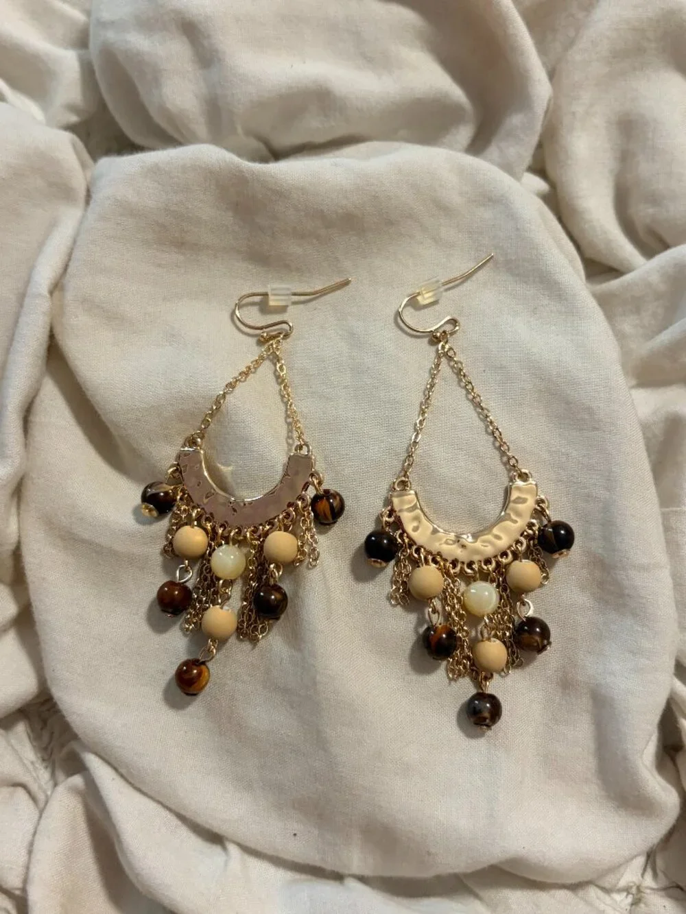 Free People Gold Tone Beaded Chandelier Statement Earrings